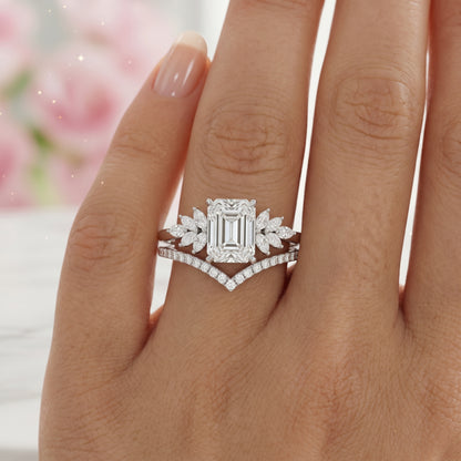 1.60 ct Emerald Cut Lab-Grown Engagement Ring Set