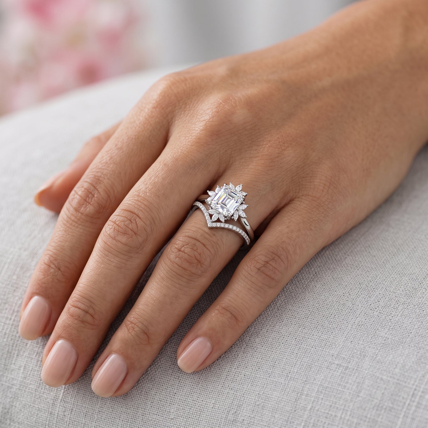 1.50 Ct Asscher Cut Lab-Grown Engagement Ring Set