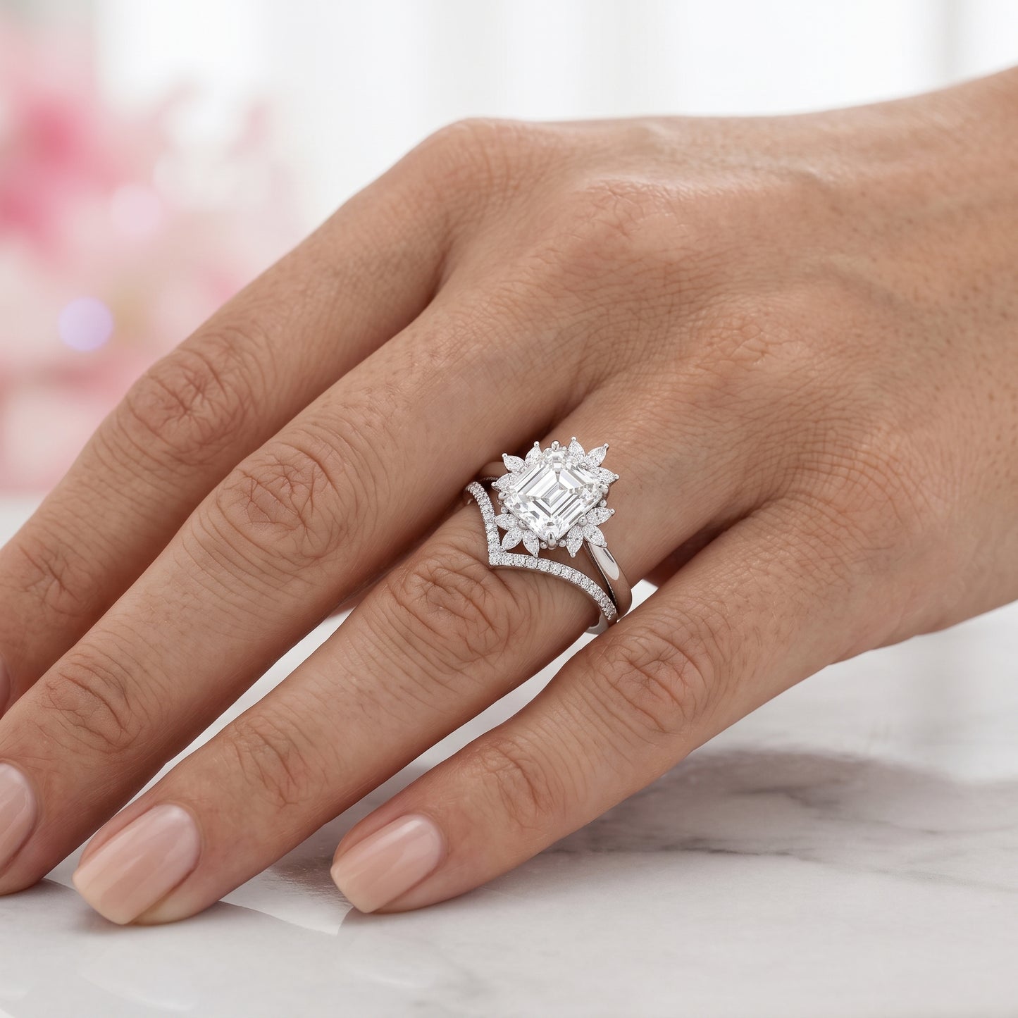 1.50 Ct Asscher Cut Lab-Grown Engagement Ring Set