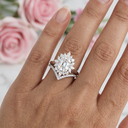 1.70 Ct Emerald Cut Lab-Grown Ring Set – Chevron Band