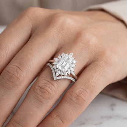1.70 Ct Emerald Cut Lab-Grown Ring Set – Chevron Band