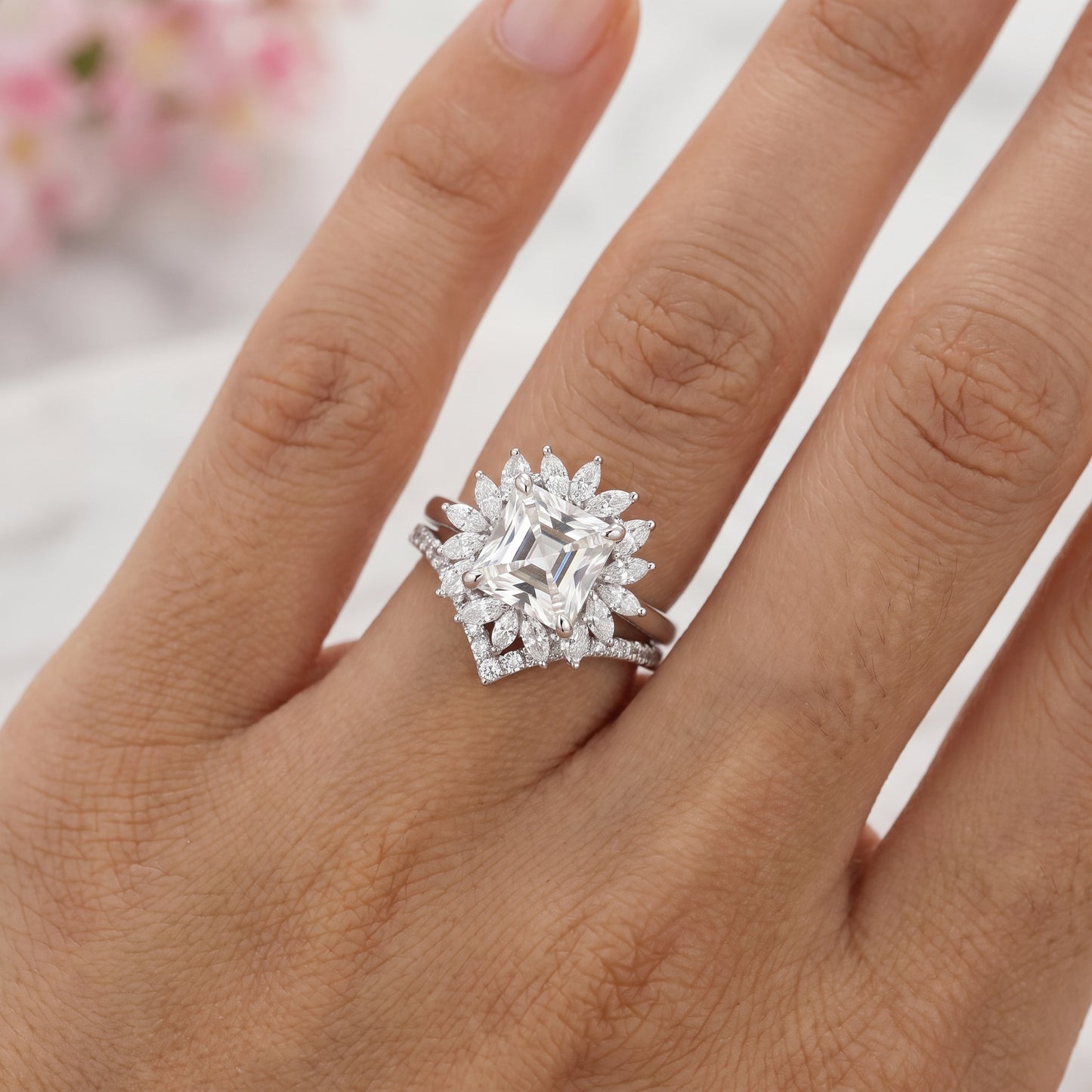 1.50 Ct Princess Cut Lab-Grown Engagement Ring Set