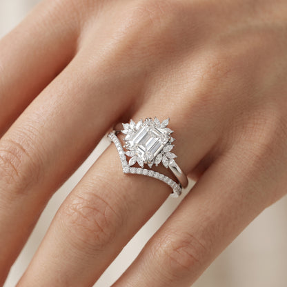 1.70 Ct Emerald Cut Lab-Grown Engagement Ring Set