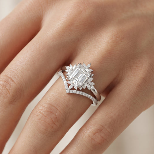 1.70 Ct Emerald Cut Lab-Grown Engagement Ring Set
