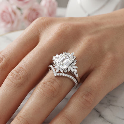 1.70 Ct Emerald Cut Lab-Grown Engagement Ring Set