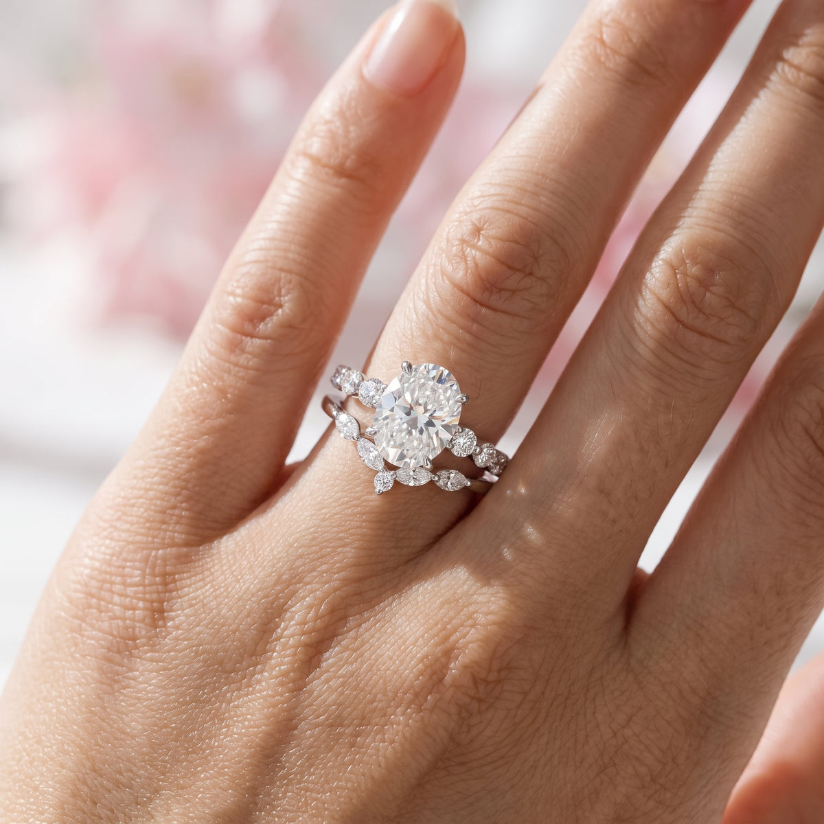 1.80 Ct Oval Lab-Grown Diamond Engagement Ring Set