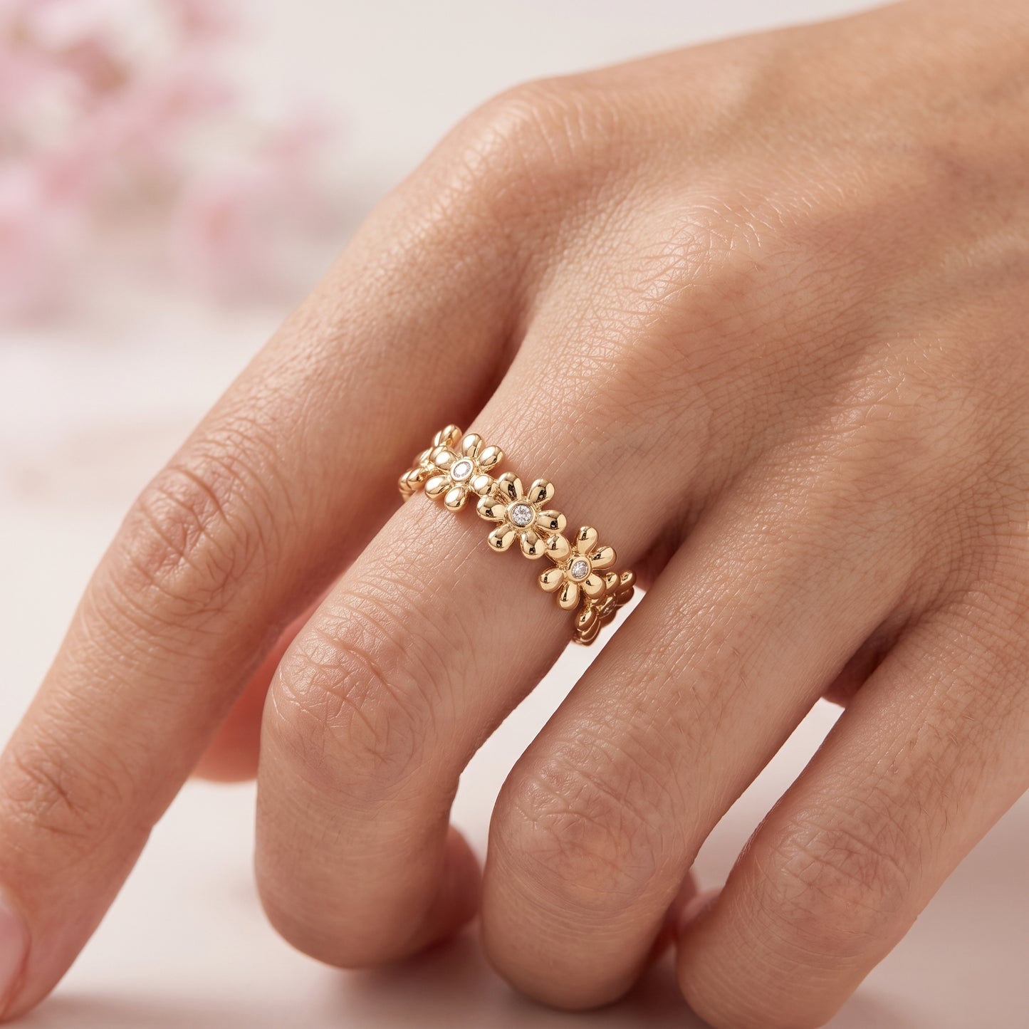 0.280 ct Daisy Flower Lab Grown Diamond Eternity Band in 14K Gold