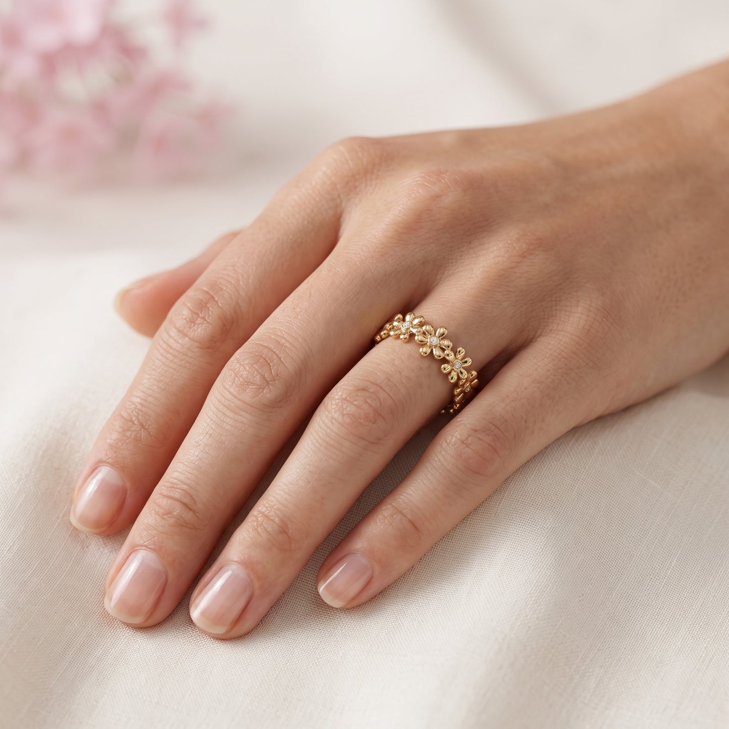 0.280 ct Daisy Flower Lab Grown Diamond Eternity Band in 14K Gold