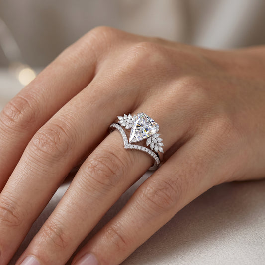 2.50 Ct Shield Cut Lab-Grown Ring Set – Chevron Wedding Band