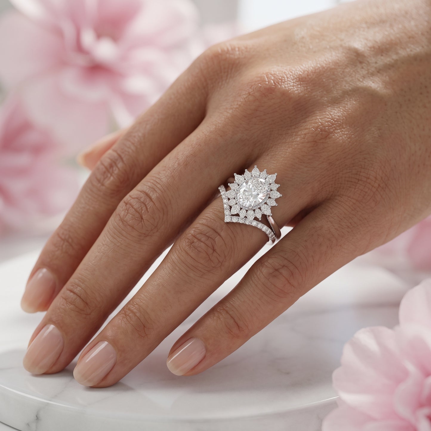 1.60 Ct Oval Lab-Grown Engagement & Bridal Ring Set