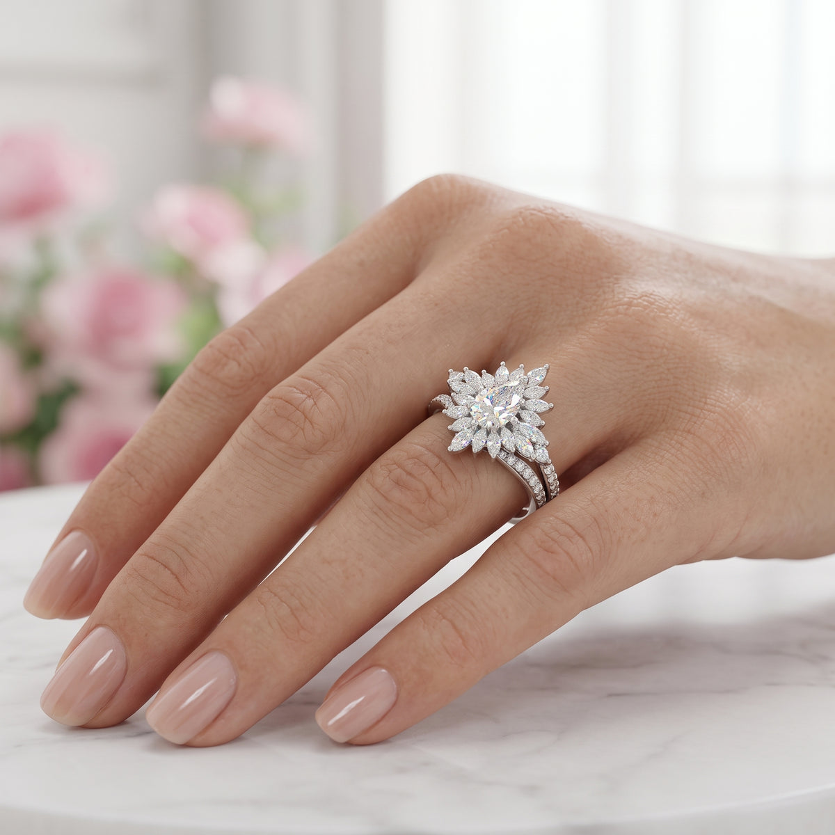1.70 Ct Pear Cut Diamond Bridal Set – Halo Engagement Ring