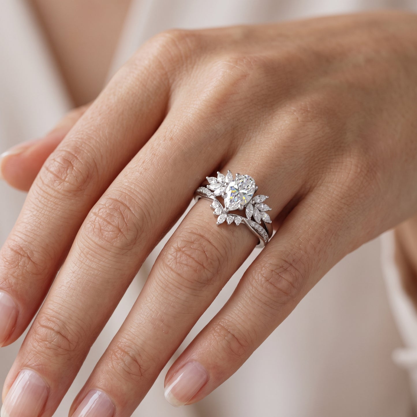 1.70 Ct Pear Lab Diamond Bridal Set – Vintage Cluster Ring