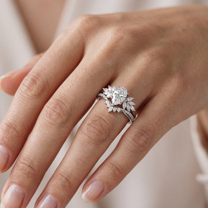 1.70 Ct Pear Lab Diamond Bridal Set – Vintage Cluster Ring