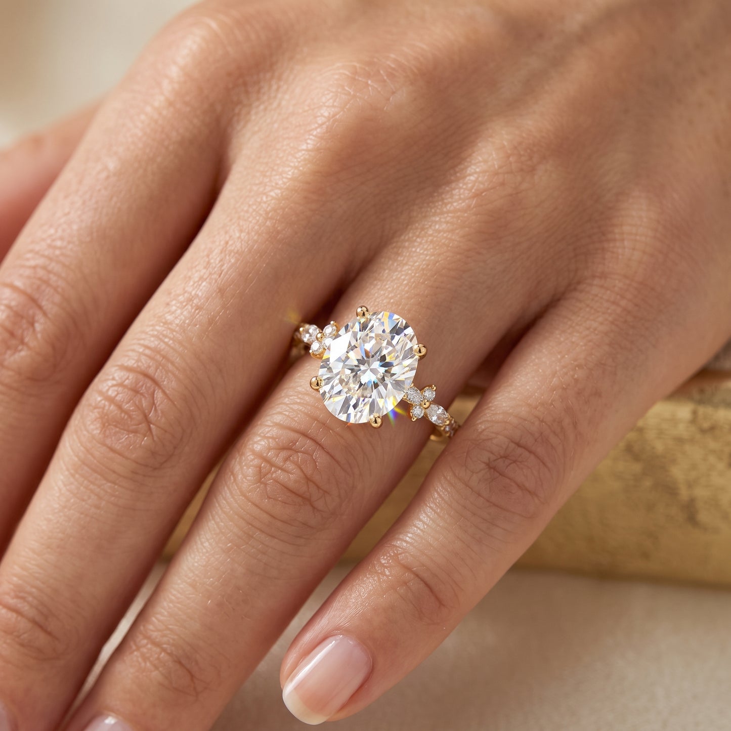 2.800 ct Vintage Oval Engagement Ring, 14K Solid Yellow Gold