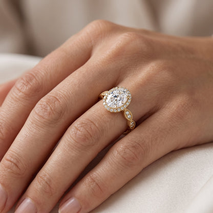 1.60CT Oval Halo Lab Grown Diamond Engagement Ring