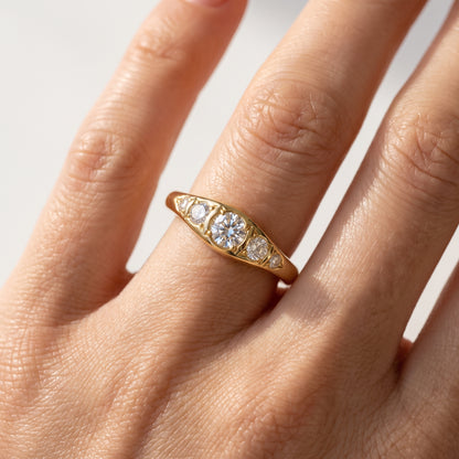 0.120 ct Five Stone Lab Grown Diamond Ring, 14K Gold Diamond Wedding Band
