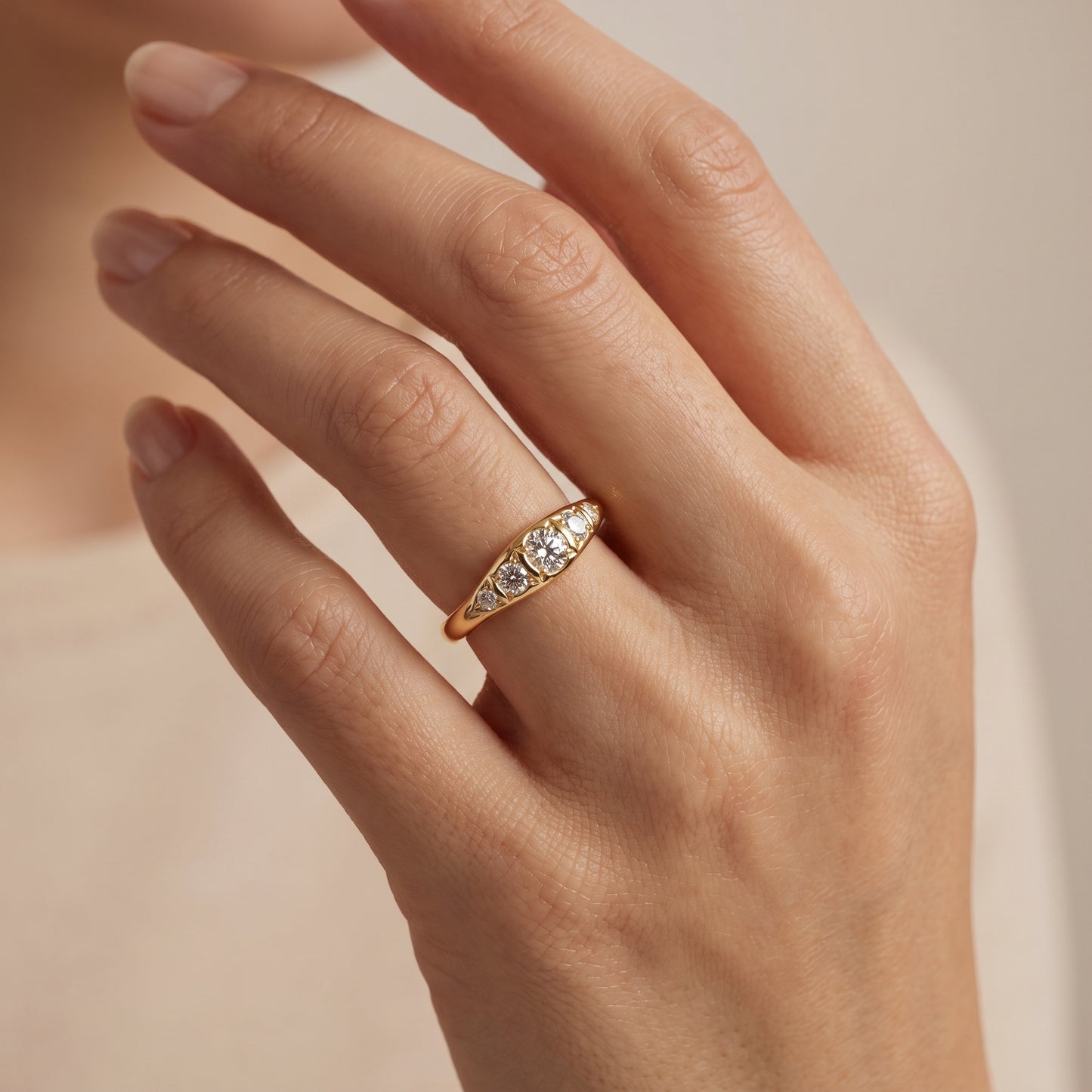0.120 ct Five Stone Lab Grown Diamond Ring, 14K Gold Diamond Wedding Band