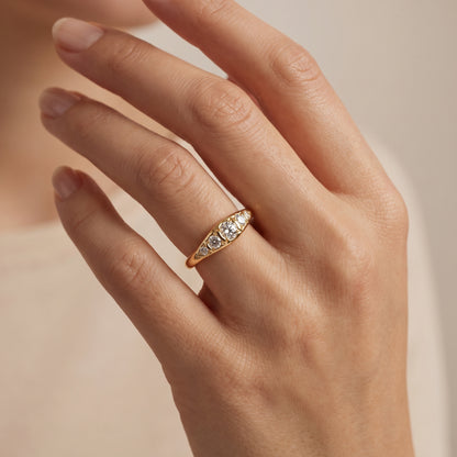 0.120 ct Five Stone Lab Grown Diamond Ring, 14K Gold Diamond Wedding Band