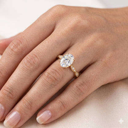 1.25 ct Oval Lab Grown Diamond Engagement Ring • Vintage Rose Gold Ring with Milgrain Detail