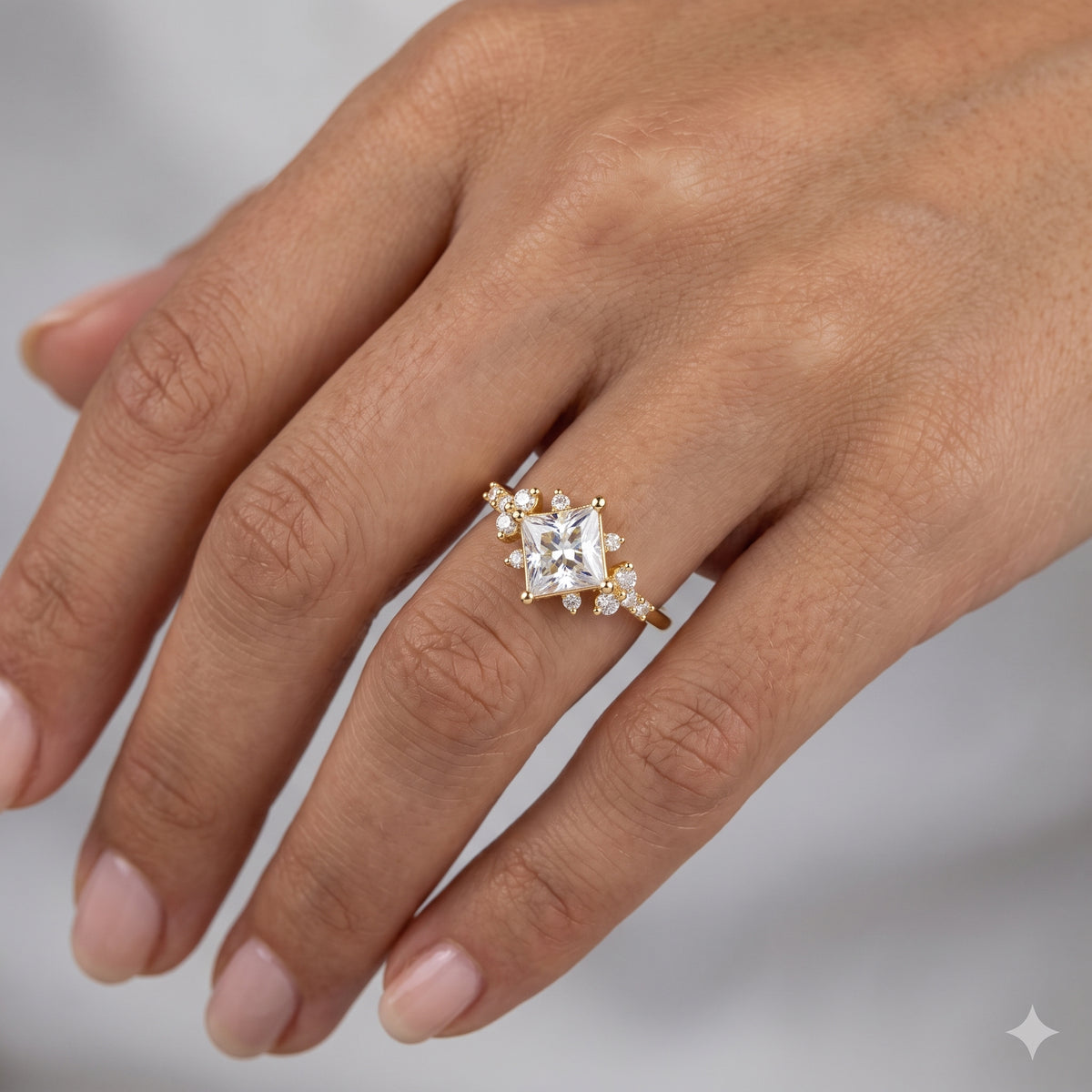 1.25 ct Princess Cut Lab Grown Diamond Engagement Ring • Vintage Rose Gold Bridal Ring
