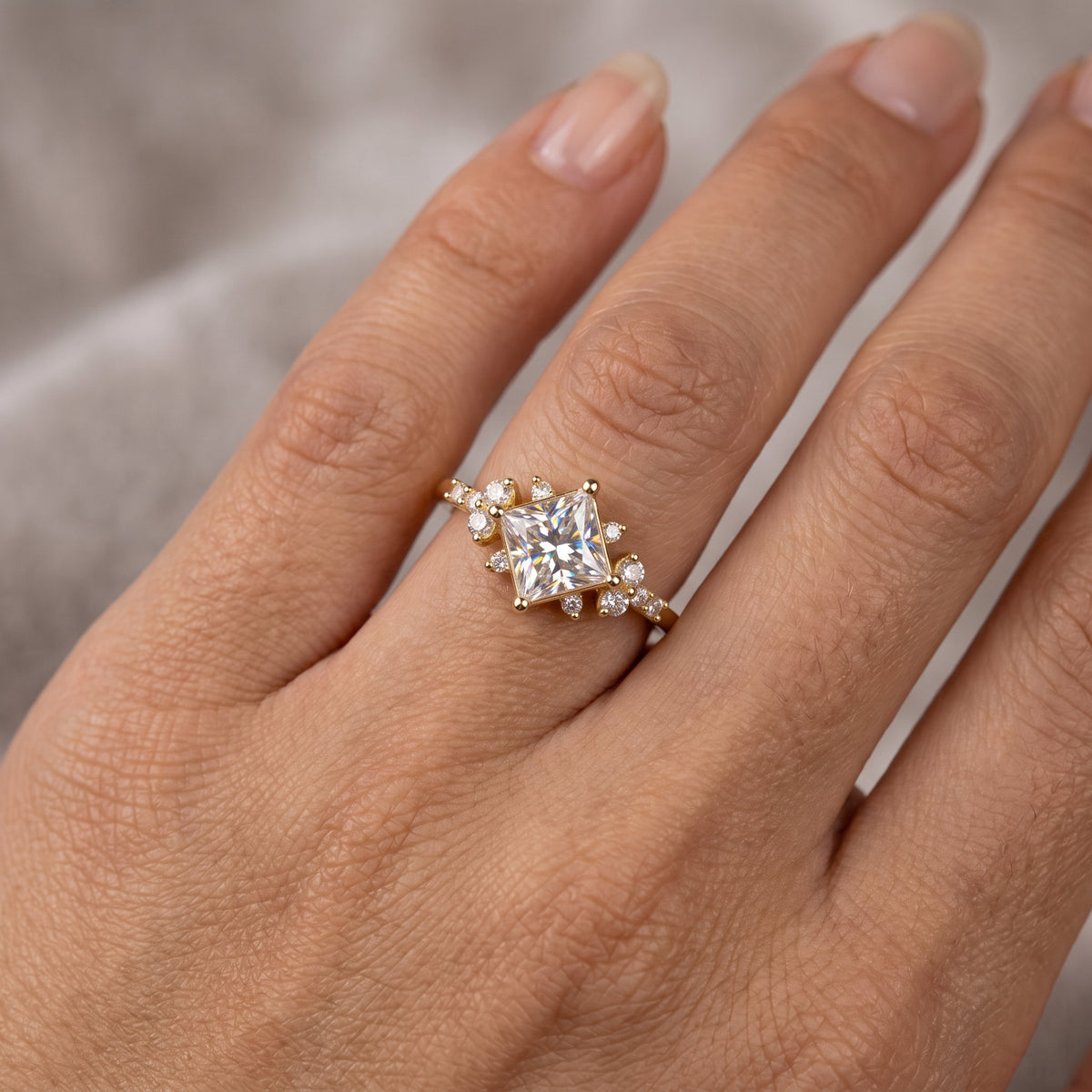 1.25 ct Princess Cut Lab Grown Diamond Engagement Ring • Vintage Rose Gold Bridal Ring
