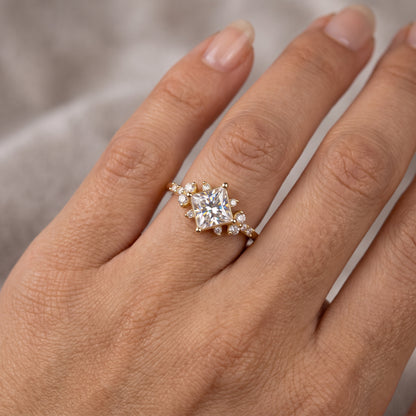 1.25 ct Princess Cut Lab Grown Diamond Engagement Ring • Vintage Rose Gold Bridal Ring