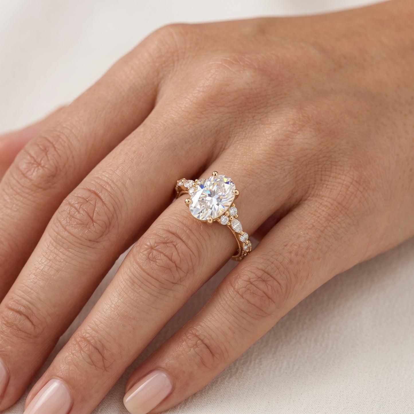 1.25 ct Oval Lab Grown Diamond Engagement Ring • Rose Gold Cluster Bridal Ring