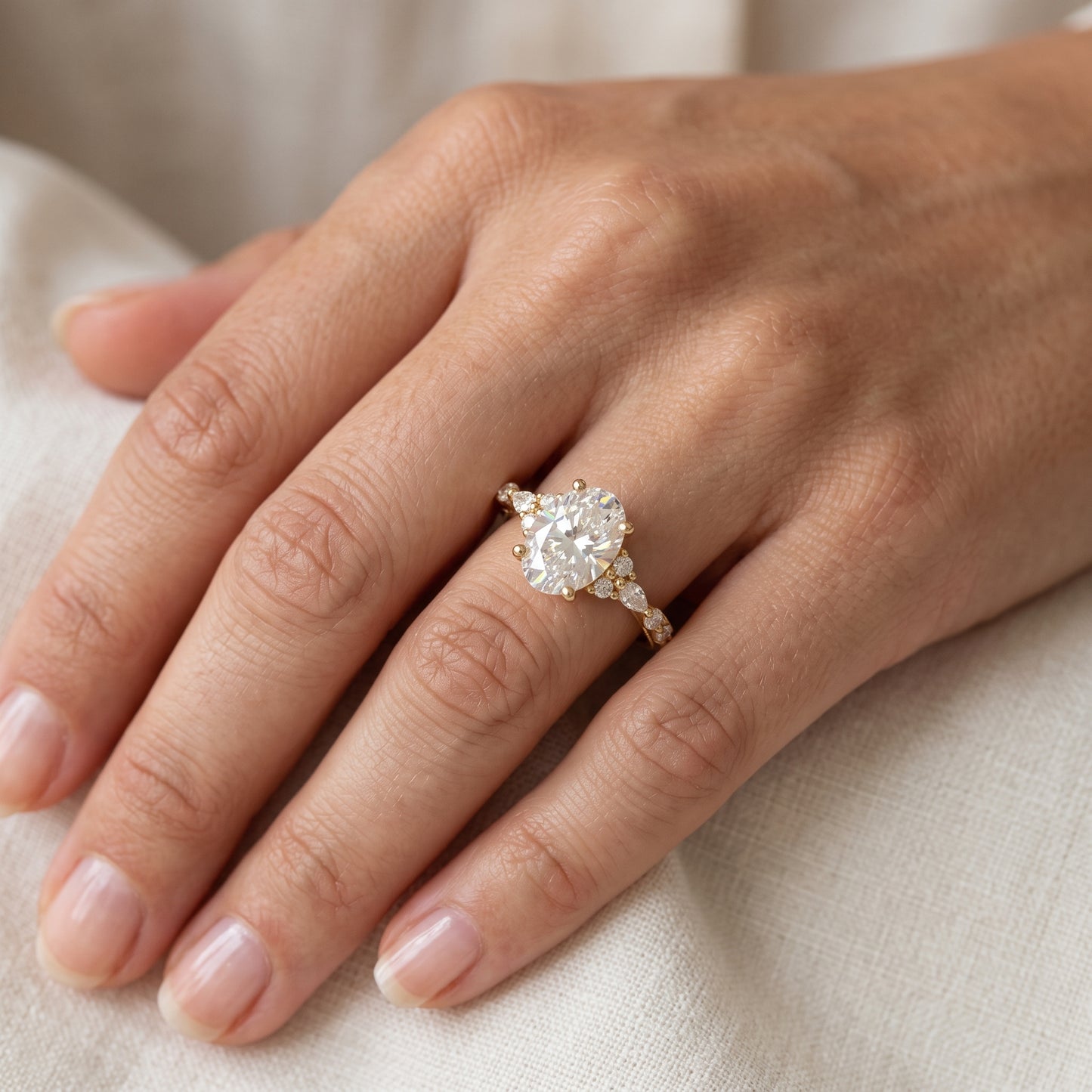 1.25 ct Oval Lab Grown Diamond Engagement Ring • Rose Gold Cluster Bridal Ring