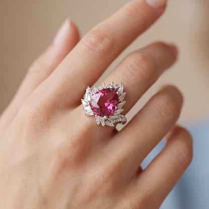 6.00 CT Pear Cut Ruby Lab Grown Diamond Halo Engagement Ring