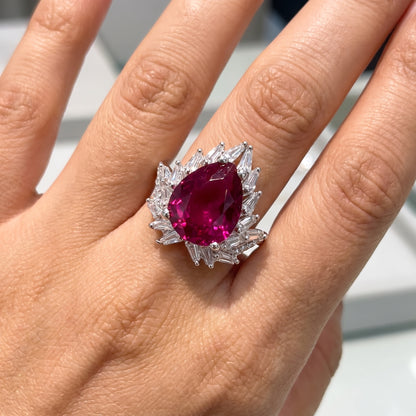 6.00 CT Pear Cut Ruby Lab Grown Diamond Halo Engagement Ring