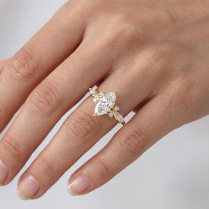 1.00ct Marquise Lab Grown Diamond Engagement Ring • Dainty Rose Gold Cluster Ring
