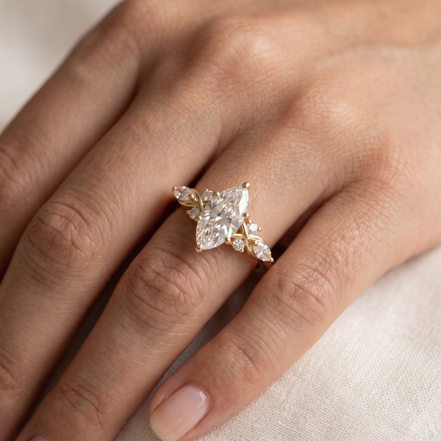 1.00ct Marquise Lab Grown Diamond Engagement Ring • Dainty Rose Gold Cluster Ring