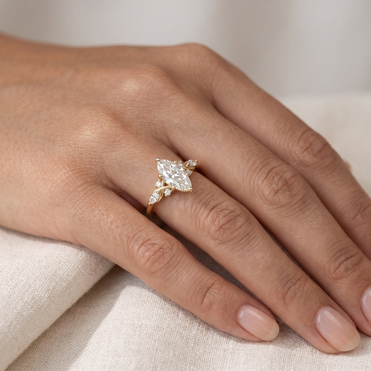 1.00ct Marquise Lab Grown Diamond Engagement Ring • Dainty Rose Gold Cluster Ring