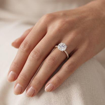 2CT Round Lab Grown Diamond Engagement Ring • Vintage White Gold Half Eternity Diamond Ring