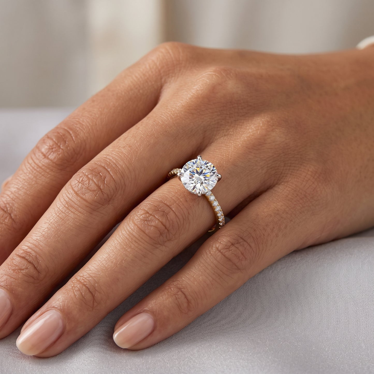 2CT Round Lab Grown Diamond Engagement Ring • Vintage White Gold Half Eternity Diamond Ring