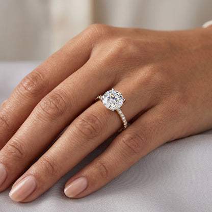 2CT Round Lab Grown Diamond Engagement Ring • Vintage White Gold Half Eternity Diamond Ring