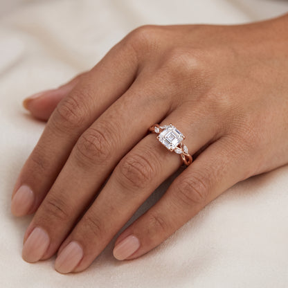 1. 1/5 Carat Asscher Cut Lab Grown Diamond Unique Twig and Leaf Ring