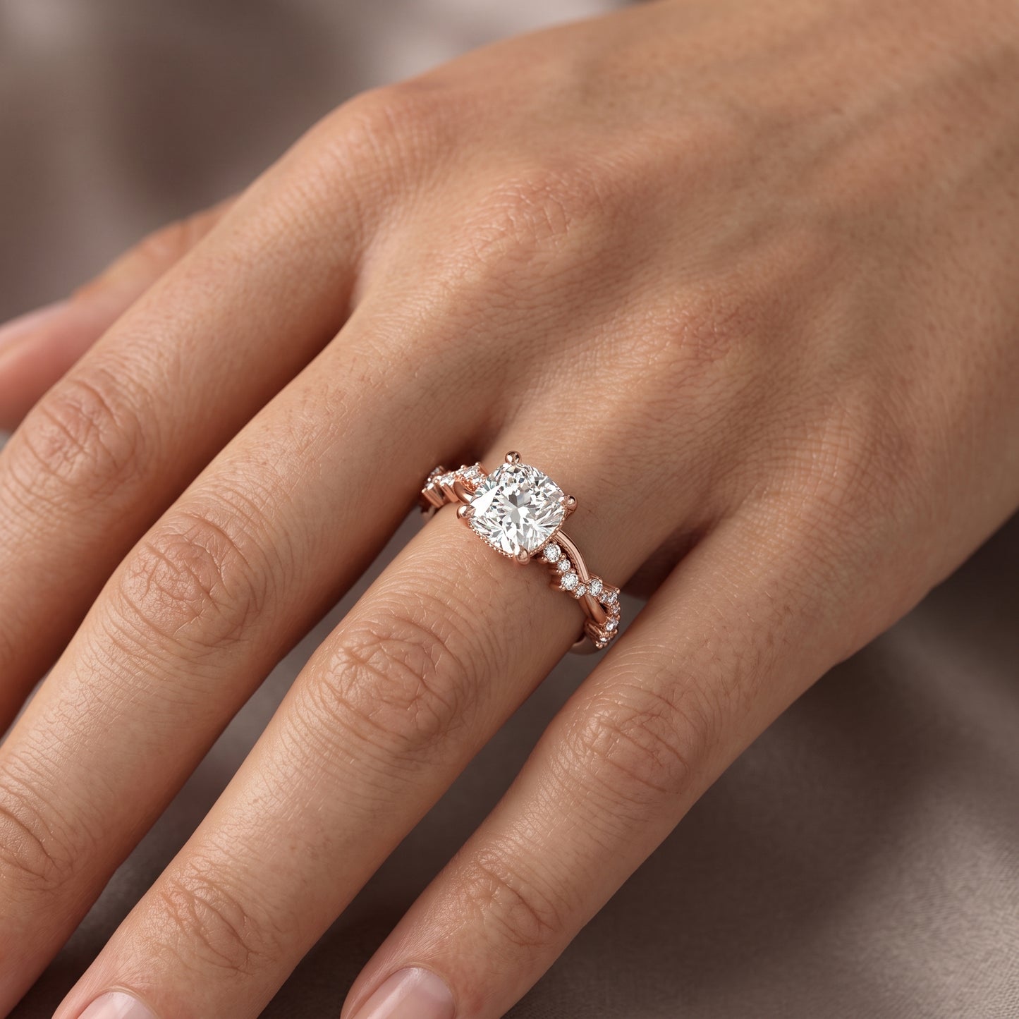1.25ct Cushion Cut Lab Grown Diamond Solitaire Engagement Ring,Twisted Band