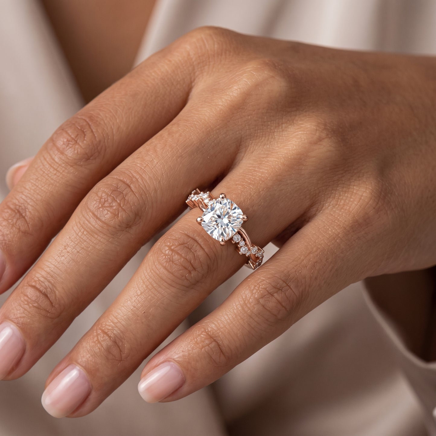 1.25ct Cushion Cut Lab Grown Diamond Solitaire Engagement Ring,Twisted Band