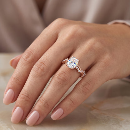1.650 ct Elongated Cushion Cut Lab Grown Diamond Solitaire Twisted Pave Band Ring