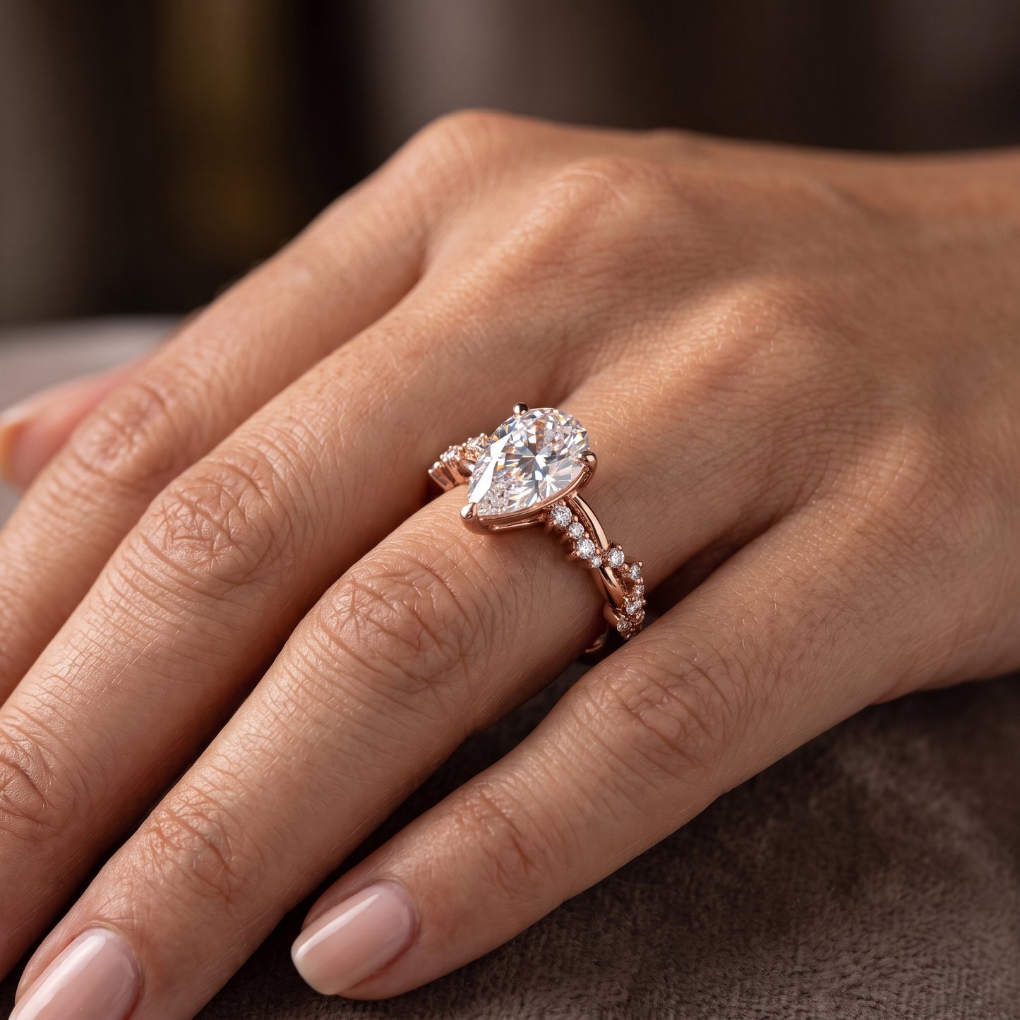 1.50ct Pear shaped Lab grown Diamond Infinity Engagement Ring