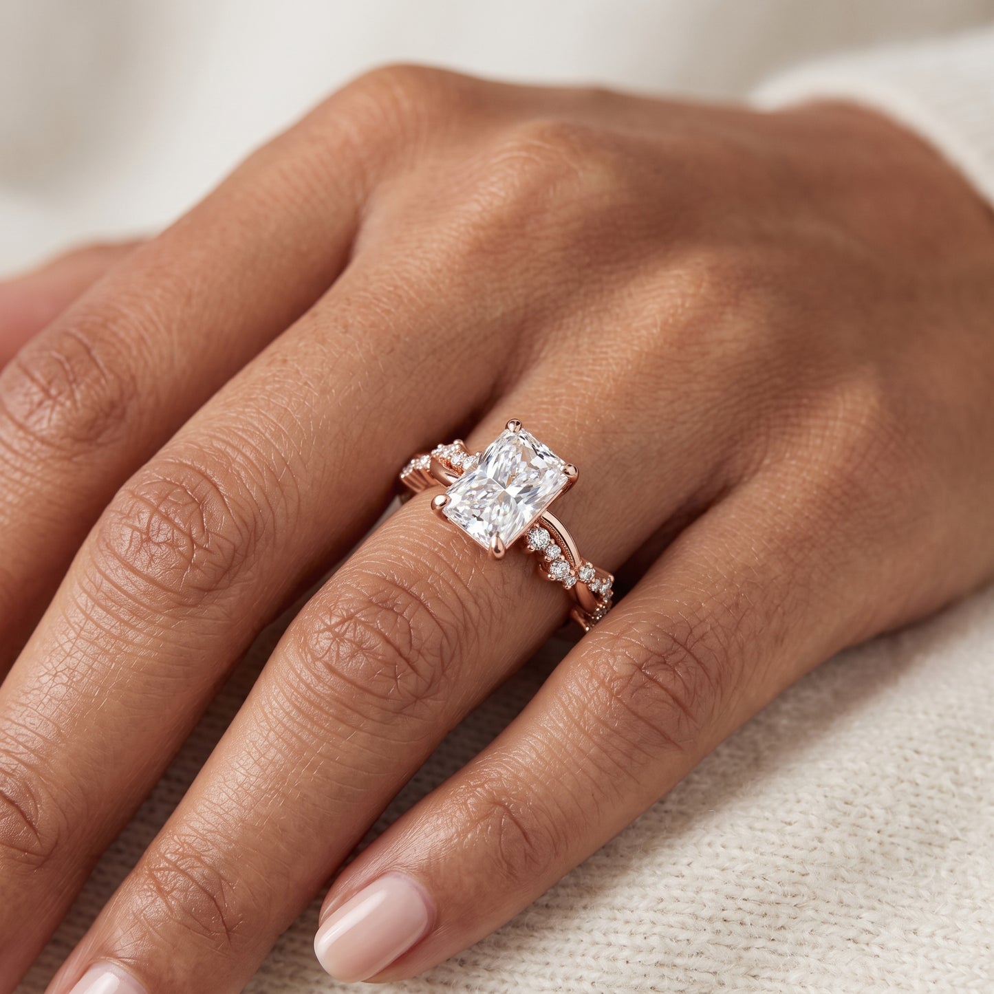 1.5 CT Radiant Cut Lab Grown Diamond Twig Engagement Ring