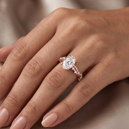 1.5 CT Oval cut Lab Grown Diamond Twig and Leaf Engagement ring for Women