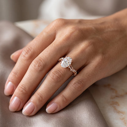 1.5 CT Oval cut Lab Grown Diamond Twig and Leaf Engagement ring for Women