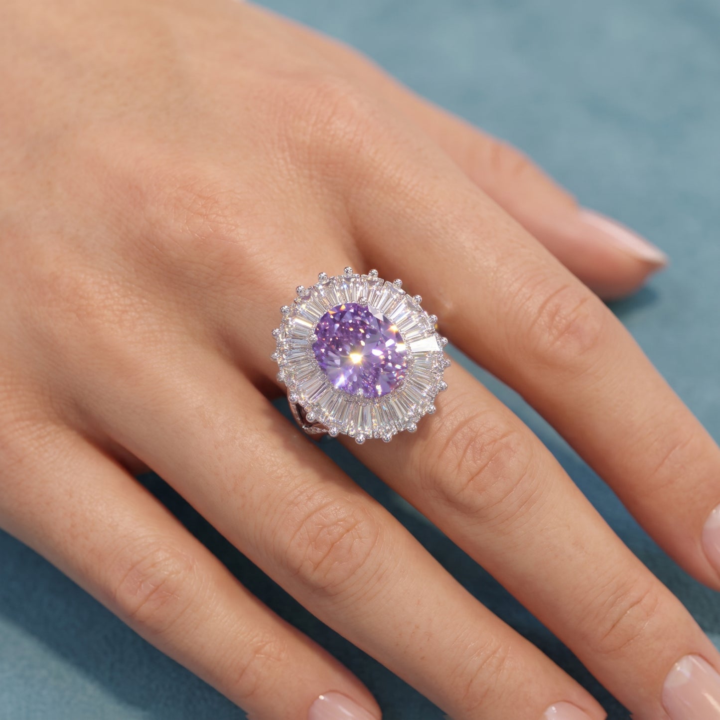 5.110 CT Oval Amethyst Halo Engagement Lab Grown Diamond