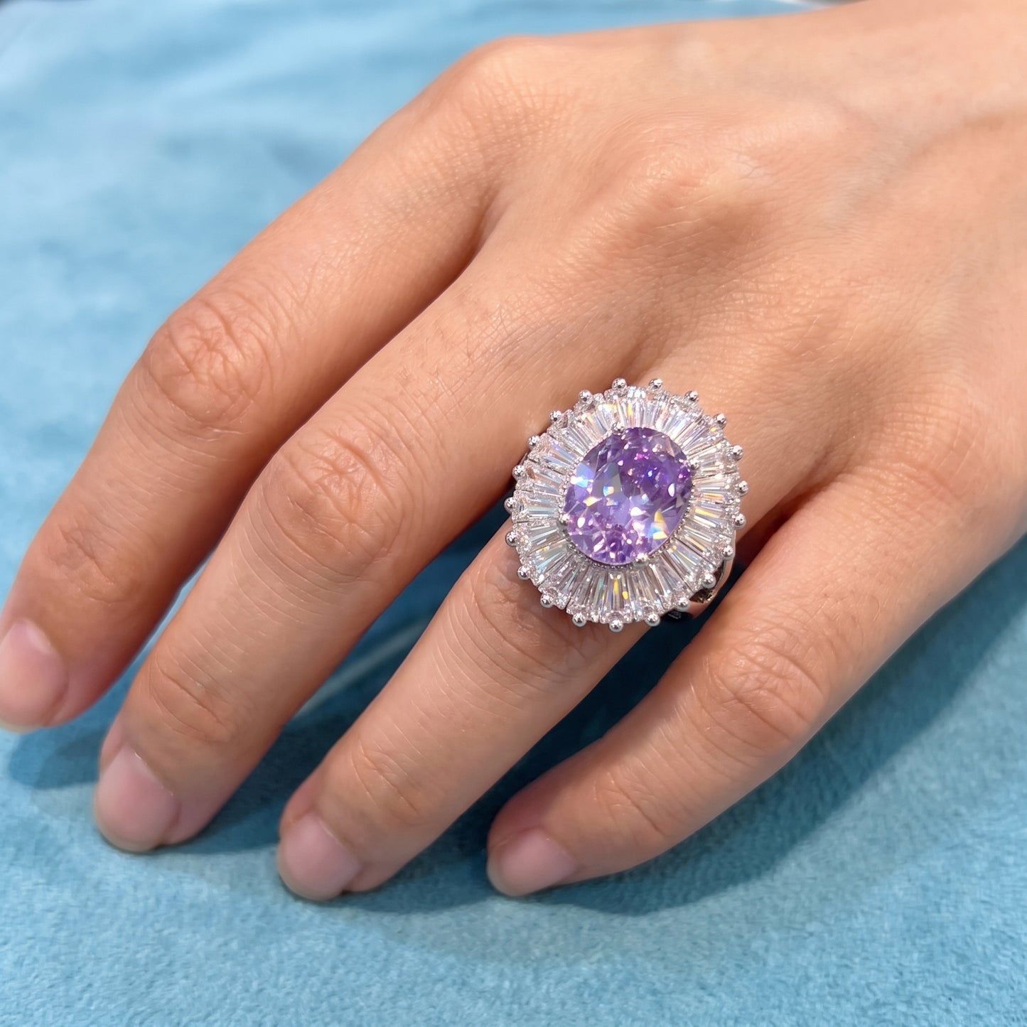 5.110 CT Oval Amethyst Halo Engagement Lab Grown Diamond