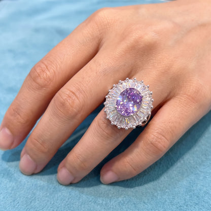 5.110 CT Oval Amethyst Halo Engagement Lab Grown Diamond