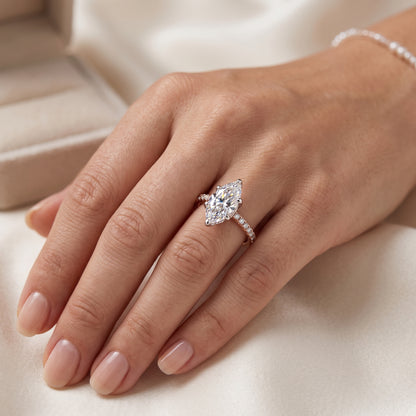 1.650 ct Marquise Cut  Lab Grown Diamond Solitaire Engagement Ring, Pave Wedding Ring