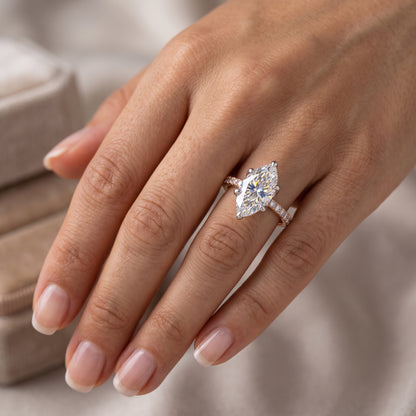 1.650 ct Marquise Cut  Lab Grown Diamond Solitaire Engagement Ring, Pave Wedding Ring