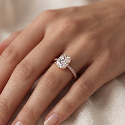 1. 5/8 ct Elongated Cushion Cut Lab Grown Diamond Solitaire Engagement Ring, Pave Wedding Ring